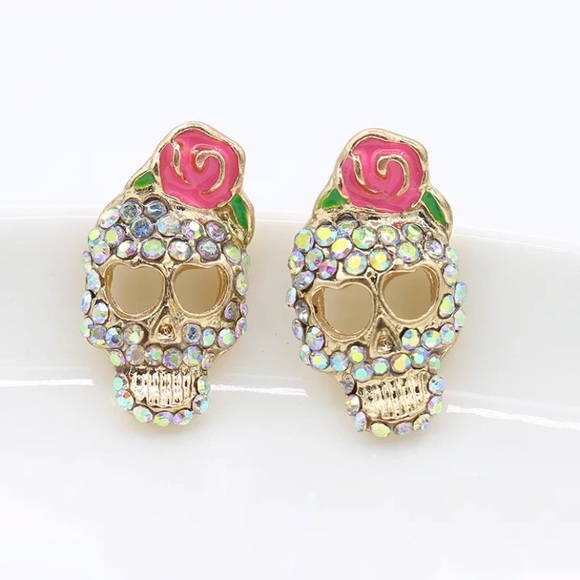 Rhinestone skull earrings NEW - Picture 4 of 4